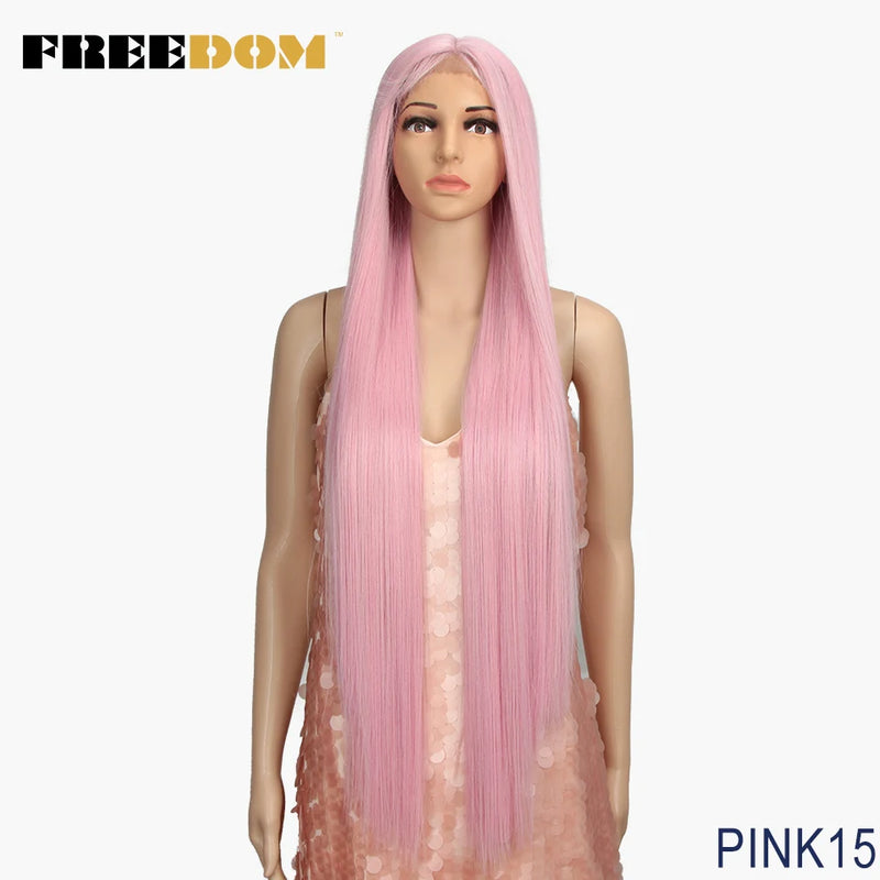 FREEDOM Synthetic Lace Front Wigs For Women Super Long 38Inch Ombre Blonde Highlight Ginger Straight Lace Wigs Cosplay Wigs