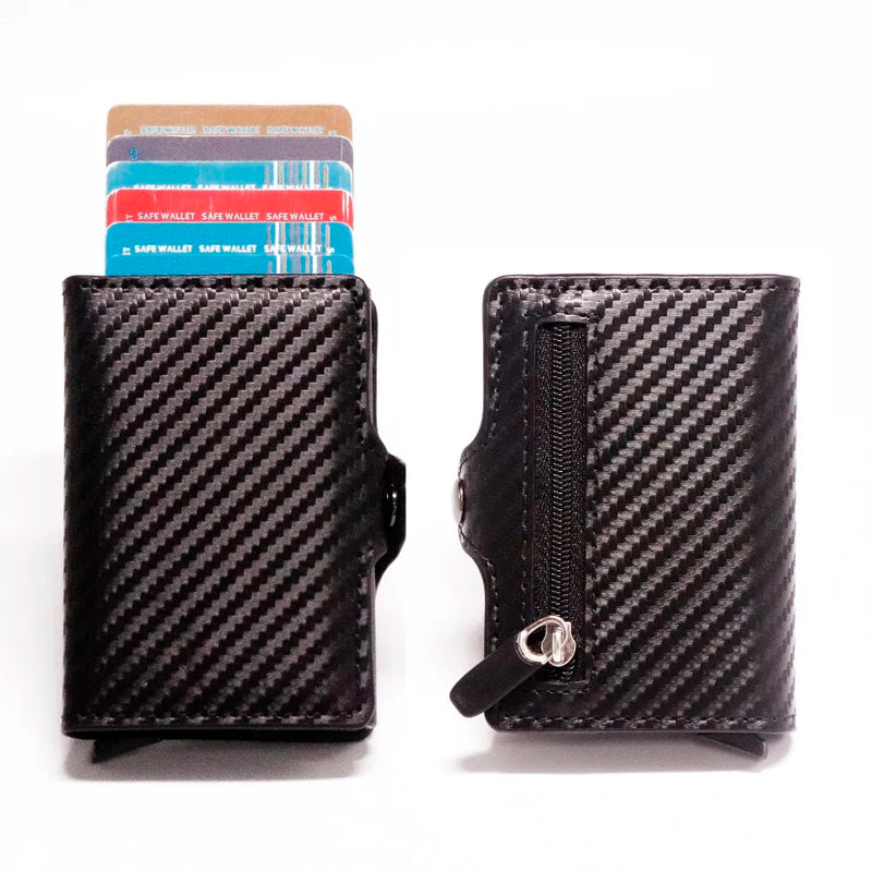 RFID Business Credit Card Holder Men Multifunction Automatic Aluminium Alloy Leather Cards Case Mini Wallet Slim Coin Purse