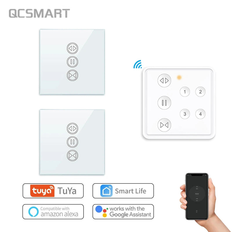 Tuya Smart Life RF WIFI Curtain Switch for Roller Shutter Window Blinds with Remote 4 Channel App Timer Google Home Alexa Echo