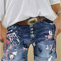 2025 Female Casual Bottoms Harajuku Vintage Streetwear Summer New Buttons Women Denim Shorts Washed Flower Print Jeans