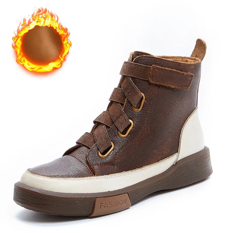 Handmade high-top shoes women's tide new  thick bottom plus velvet ins super fire retro leisure