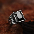 BEIER Stainless steel Cool Unique Black Stone Ring Titanium Steel Retro Old Totem Jewelry For Man Factory Price Sale BR8-334