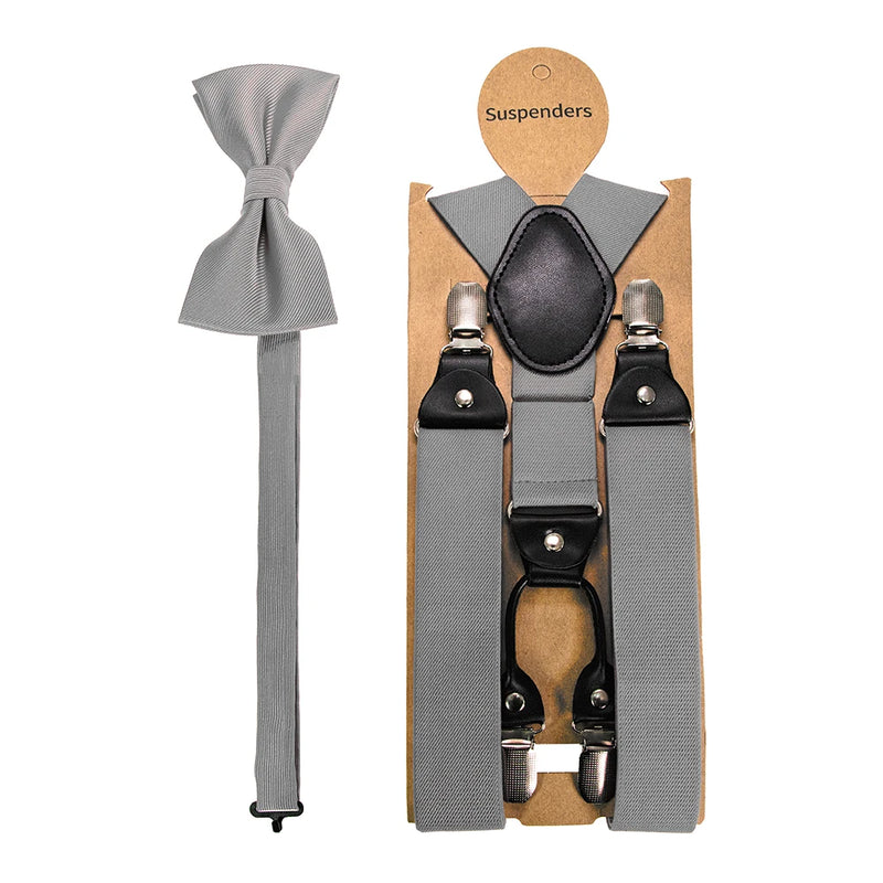 Fashion Suspenders Men Elastic Band Bowtie Set Leather 6 Clips Brace Male Vintage Casual Wedding Party - Visuel 10 | SAMAG