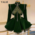 Customized Dark Green Velour Beading Cocktail Dresses | SAMAG