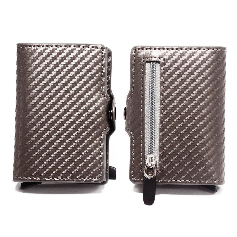 RFID Business Credit Card Holder Men Multifunction Automatic Aluminium Alloy Leather Cards Case Mini Wallet Slim Coin Purse