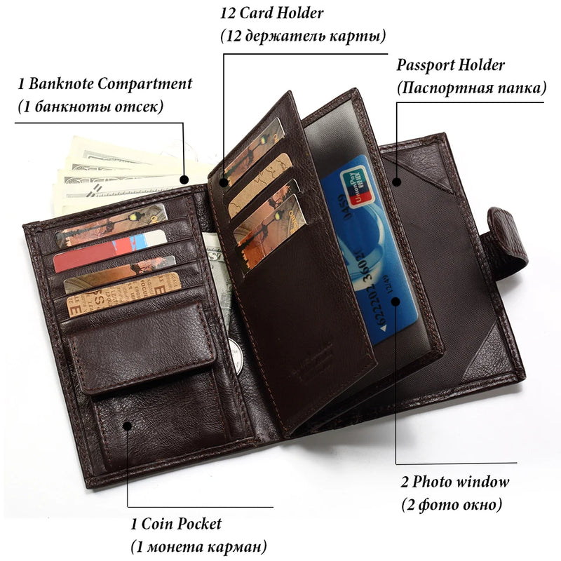 KAVIS Genuine Leather Wallet Men Passport Holder Coin Purse Magic Walet PORTFOLIO MAN Portomonee Mini Vallet Passport Cover
