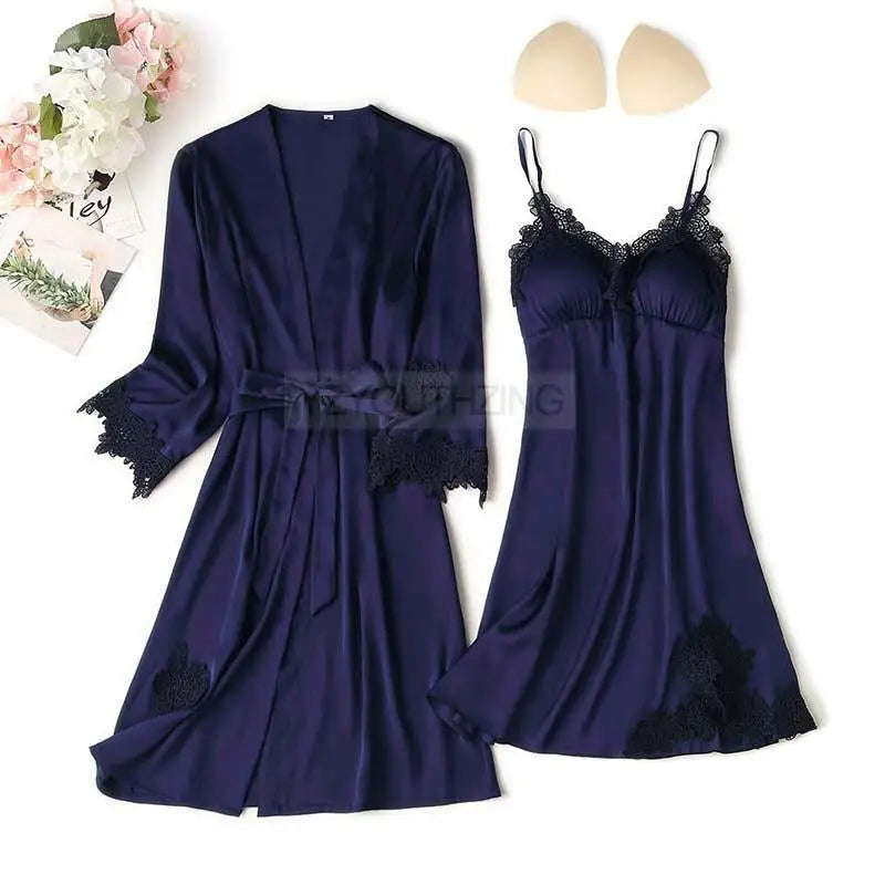 Pajama Set Women Lace Trim Satin Sleepwear Pyjamas | SAMAG