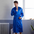 Chinese Men's Navy Blue Satin Robe With Belt Kimono Bathrobe Gown Nightgown Sleepwear Home Leisure Pajamas S M L XL XXL 20701
