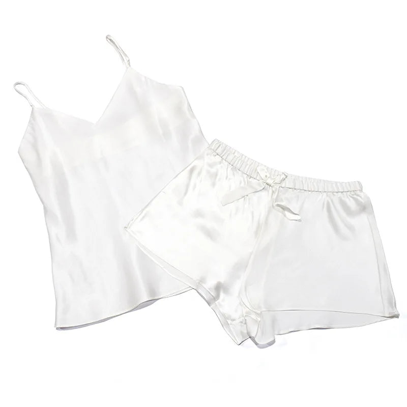 6A Two-piece Sexy Cool Home Service 100% Mulberry Silk Silk Pajamas Suit Set For Women Ladies Summer Shorts  Hangzhou quality