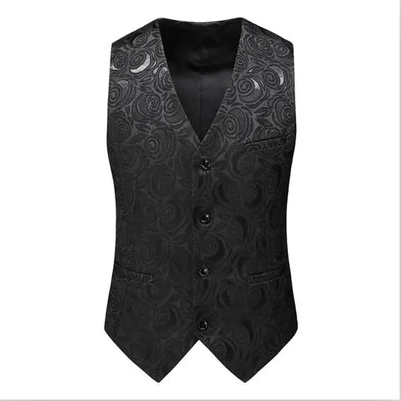 2026 Men's White Rose Sleeveless Waistcoat, Single-breasted V-neck Business Vest, Wedding Party Men Vests Blue Red Black