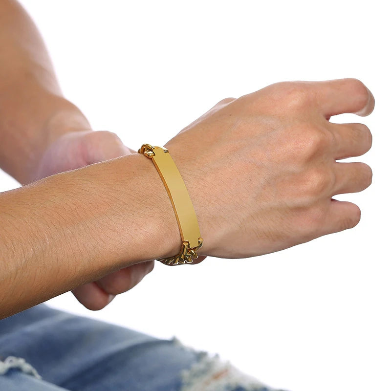 Vnox 9mm Stainless Steel ID Bracelets for Men Personalize Name Image Unique Gift Link Chain - Visuel 2 | SAMAG