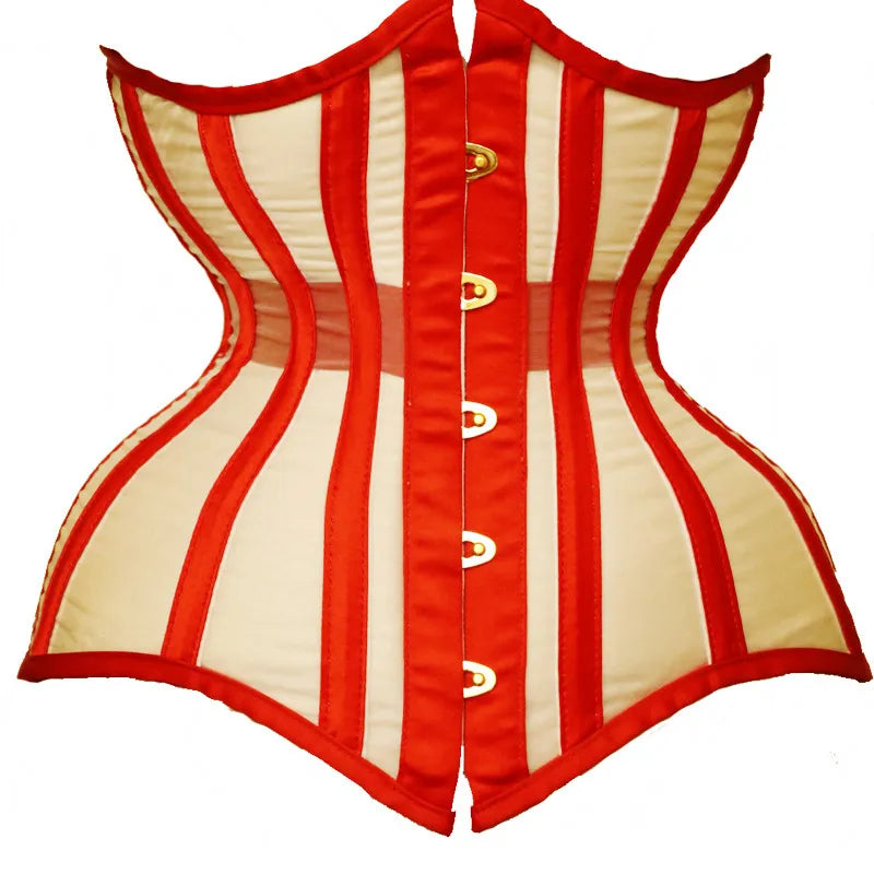 Annzley Red Mesh Stripe Corset Ultra-thin Handmade Lace Corset Waist Slimming Corset Korsett Bustier 2020