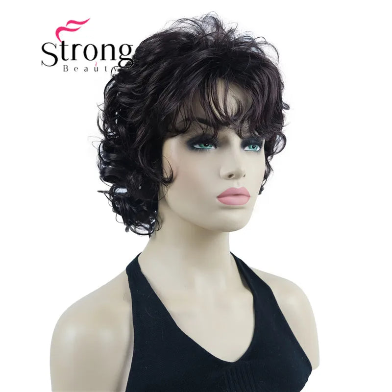 StrongBeauty Short Wig Soft Tousled Curls Blonde Highlights Full Synthetic Wigs COLOUR CHOICES