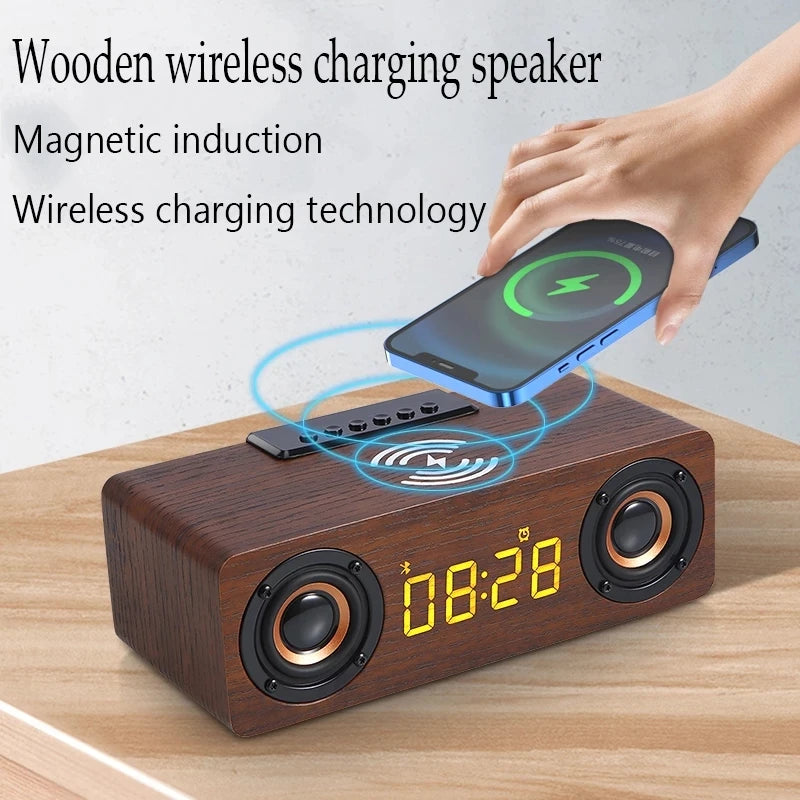 Alarm Clock Multi-function Wooden Wireless Bluetooth Speaker Subwoofer TV Soundbar Home Theater Column for Computer Speakers FM