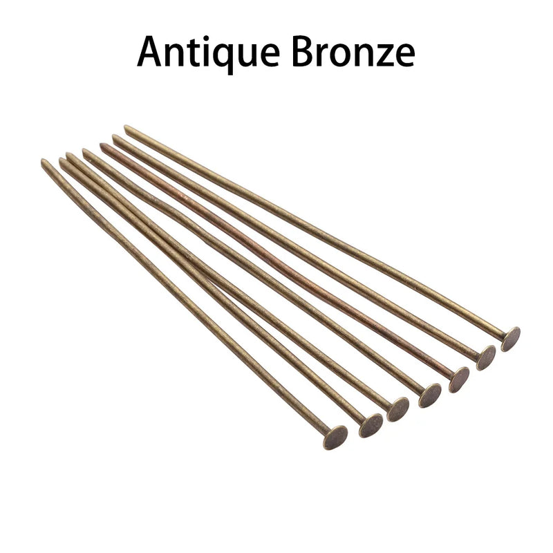 100-200pcs/bag 20 25 30 40 50 60 mm Flat Head Pins Gold/Copper/Rhodium Headpins For Jewelry Findings Making DIY Supplies