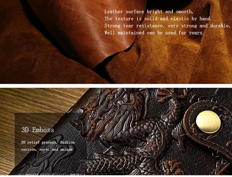 Men's Vintage Crazy Horse Leather Chain Wallet Genuine Leather Bifold Long Wallet Snap Card Holder Purse Zipper Coin Rfid Pocket