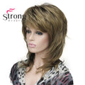 Lady Women Blonde With Dark Root Medium Length Cascaded Layers Synthetic Hair Full Wig for women