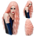 MSIWIGS 70CM Long Pink Wavy Wigs Cosplay Lolita Synthetic Women' s Blonde Wig 29 Colors Heat Resistant Hair