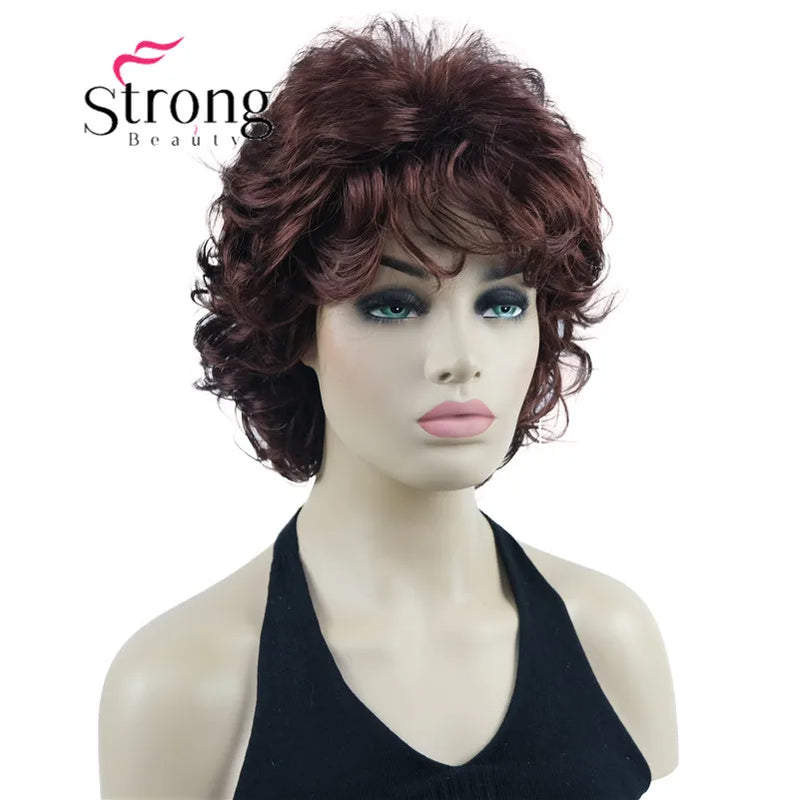 StrongBeauty Short Wig Soft Tousled Curls Blonde Highlights Full Synthetic Wigs COLOUR CHOICES