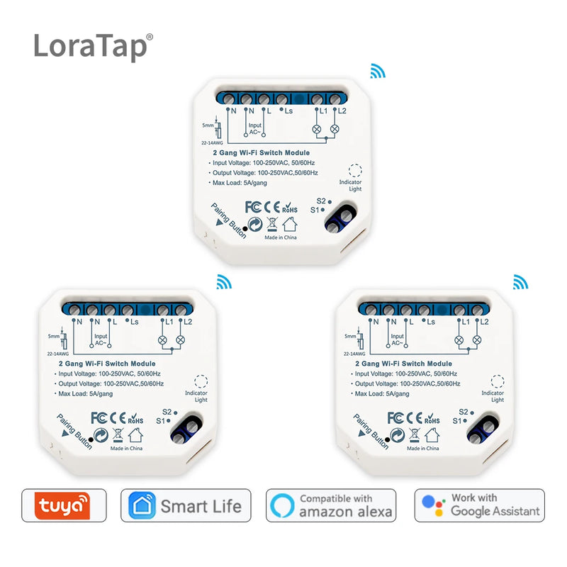 Tuya Smart Life Wifi Switch 2 Gang Relay Breaker Module Google Home Alexa Echo Voice Control Smart Lighting Timer Switch DIY