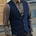 Slim Mens Vest Tweed Waistcoat Vest Vintage Herringbone V-neck Casual Wool Groomsmen Suits Vest For Wedding XS-5XL