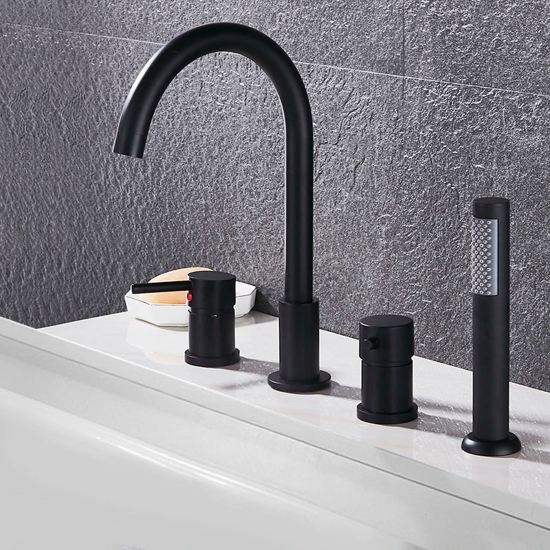 4Pcs Brass Bathroom Bathtub Faucet Bath Faucet Deck Mounted Handheld Tub Mixer Tap Cold Hot Mixer Water Tap With Hand Shower