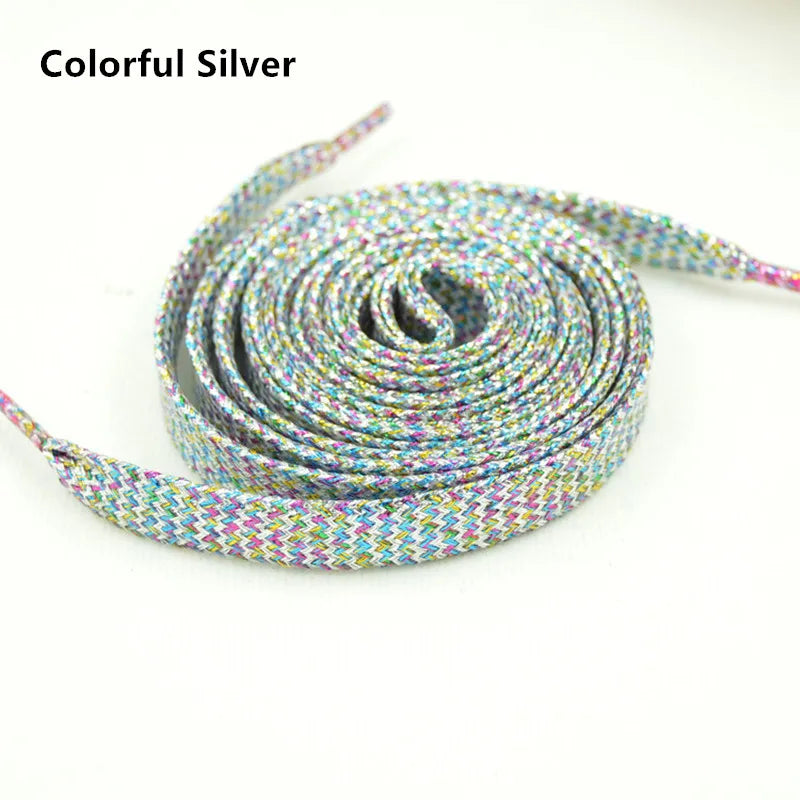 1 cm Width Colorful Lurex Shoelaces Trendy Bright Colorful Fall Winter Shoelaces Sneaker White Casual Sports Leather Shoes Laces
