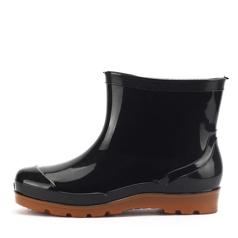 Black Men Rainboots Spring Autumn Male Ankle Boots Waterproof Fishing Wading Shoes Car Wash Work Footwear Slip-On Plastic edr4