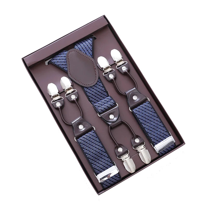 Mens Fashion Suspenders Adjustable Elastic Trouser Braces 3.5cm Wide Y - Back 6 Metal Clips Strap Belt - Visuel 6 | SAMAG