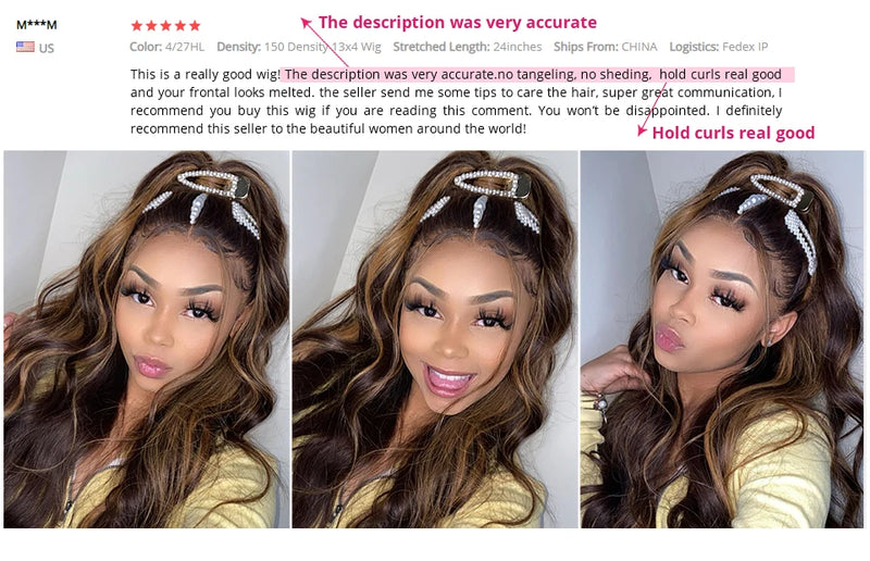 Honey Blonde Body Wave Lace Frontal Wig 27# Colored Pre Plucked 100% Human Hair Wigs Transparent Lace Closure Wig Human Hair