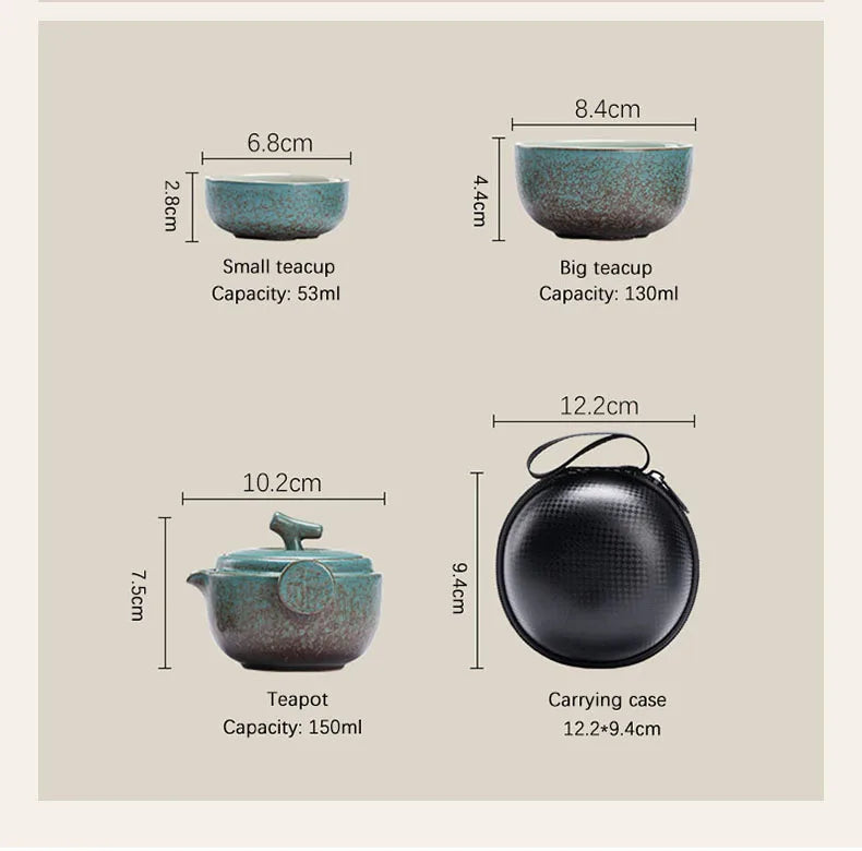 Ceramic Gongfu Travel Tea Set, Gorgeous Chinese Teapot Set with 2 Tea Cups, Portable Carrying Case