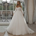 LORIE Glitter Wedding Dresses Puff Sleeve Appliques Lace - View 2 | SAMAG