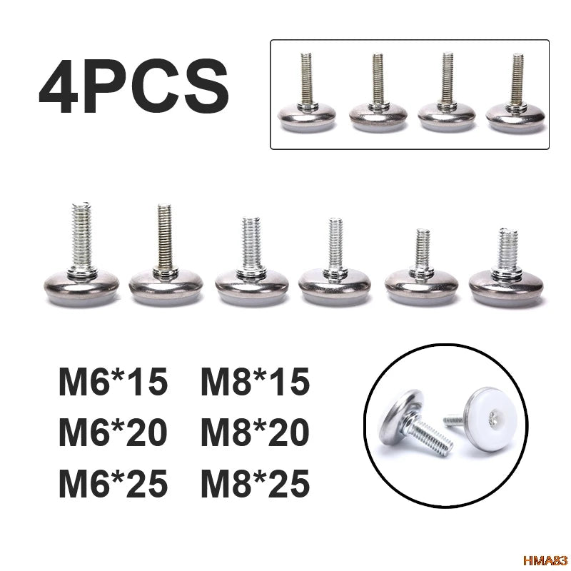 4 Pcs Adjustable Steel Furniture Legs Anti-slip Base Table Cabinet Leg Pad Feet Leveler M6 M8 Screw Metal Furniture Foot Level