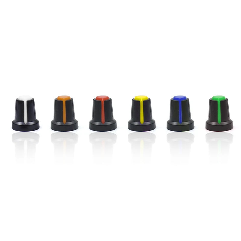 30PCS/lot WH148 Potentiometer Knob Kit Plastic Knobs Cap 6mm Shaft Hole AG2 Yellow Orange Blue White Red 5value*6PCS=30PCS