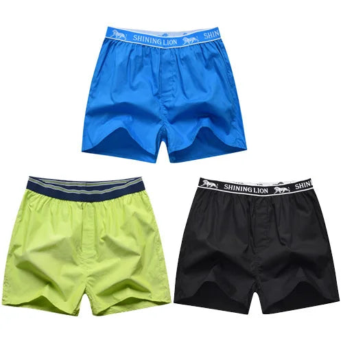 3Pcs/Lot Men Boxer Plaid Underpants 100% Cotton Underwear Male Sleep Bottoms Shorts Brand Top Quality Loose Homewear Oversize