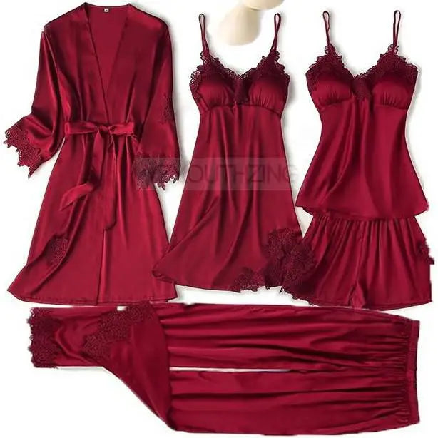 Pajama Set Women Lace Trim Satin Sleepwear Pyjamas | SAMAG