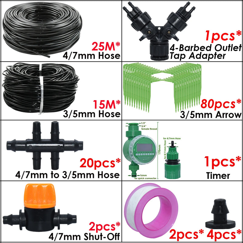 KESLA Garden Automatic Watering Irrigation Kit Elbow Emitter Drip System 4/7MM to 3/5MM Hose for Bonsai Potted Flower Greenhouse