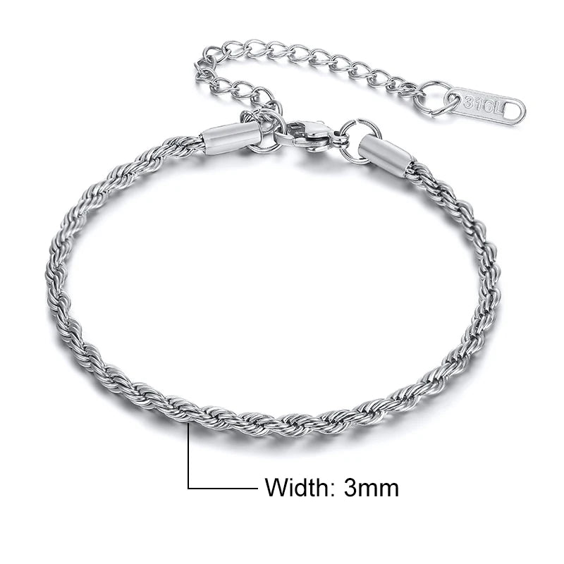 Vnox Charming Flash Twisted Rope Chain Bracelets for Women Lady, Stainless Steel Wrist Jewelry Length - Visuel 12 | SAMAG