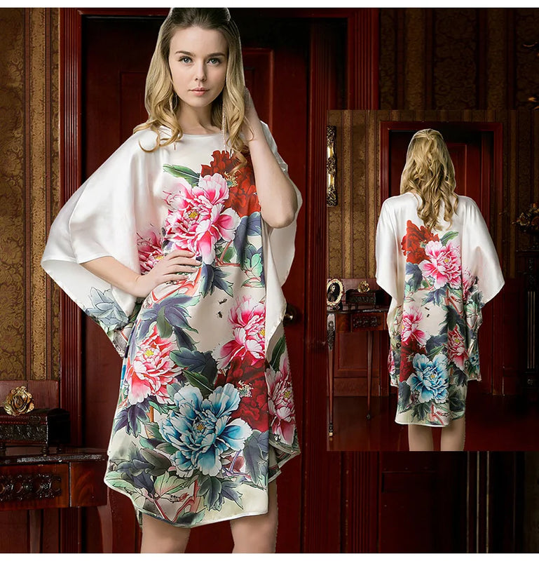 19MM100% Mulberry Silk Nightgowns For Women  Long Silk Nightgown Women Nightdress  Floral Real Silk sleepwear Ladies Female Gift