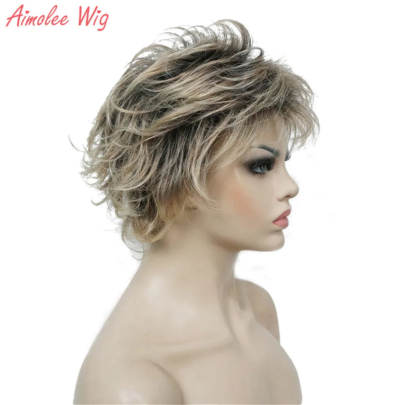 Women's Synthetic Wigs Short Straight Layered Pixie Cut Bloned Natura Wig Hair