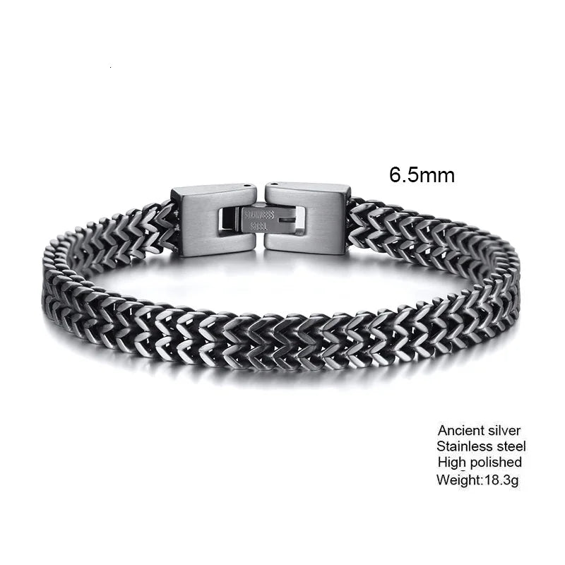 Stylish Stainless Steel Bali Foxtail Chain Bracelet for Men,Double Franco Link Chain Bracelets,Male Jewelry Gift for Dad Son