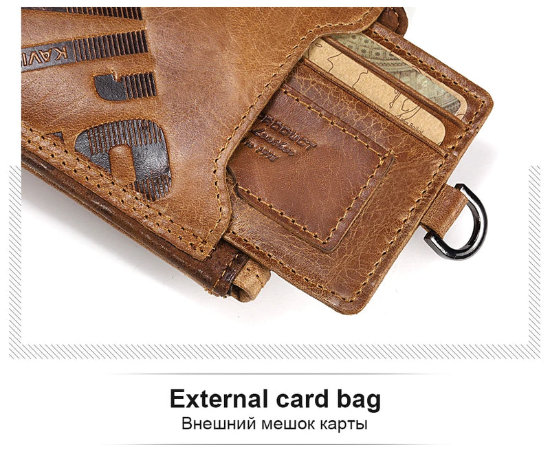 KAVIS Crazy Horse Genuine Leather Wallet Men Coin Purse Male Cuzdan Walet Portomonee PORTFOLIO  Perse Small Pocket money bag