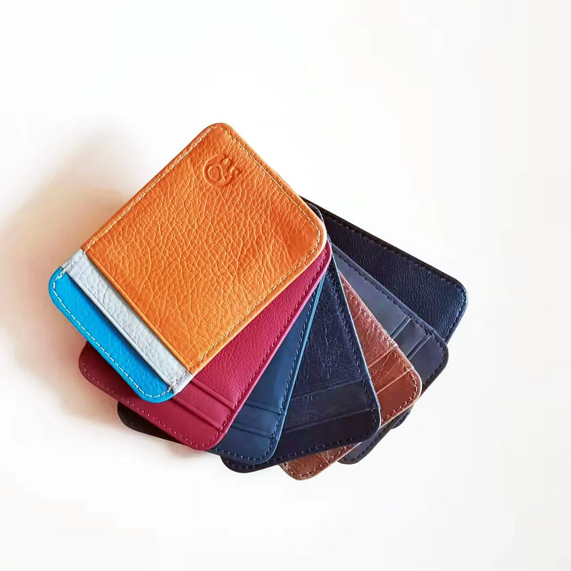 Fashion 100% Genuine Leather Thin Bank Credit Card Case Mini Card Wallet Men Bus Card Holder Cash Change Pack Business ID Pocket