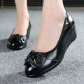 EOFK Women Pumps Genuine Leather Shoes Wedges Low Heel Soft Butterfly Knot Round Toe Shallow Comfortable Ladies Mother Loafers