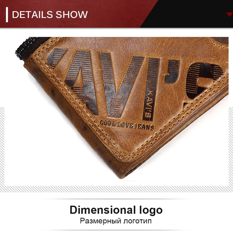 KAVIS Crazy Horse Genuine Leather Wallet Men Coin Purse Male Cuzdan Walet Portomonee PORTFOLIO  Perse Small Pocket money bag