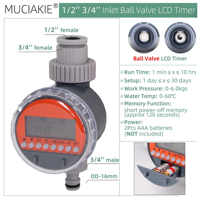 MUCIAKIE 5-50 Meters Ball Valve Timer Garden Watering System Irrigation Drip Kits Automatic Spray for Plants Adjustable Nozzles