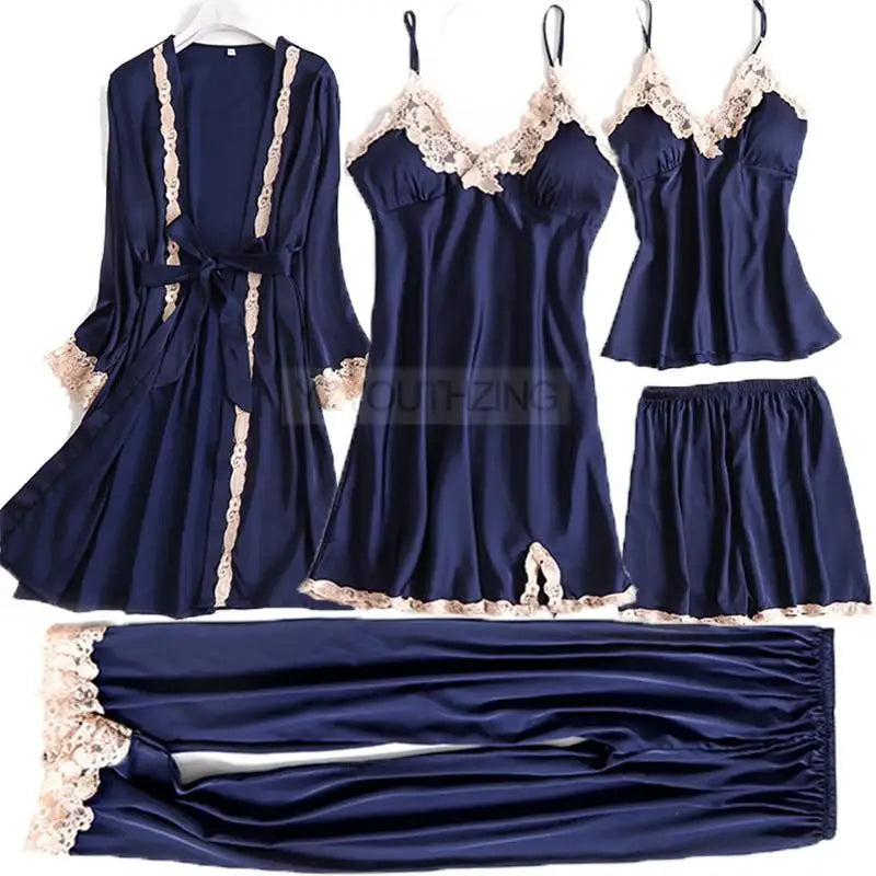 Pajama Set Women Lace Trim Satin Sleepwear Pyjamas | SAMAG
