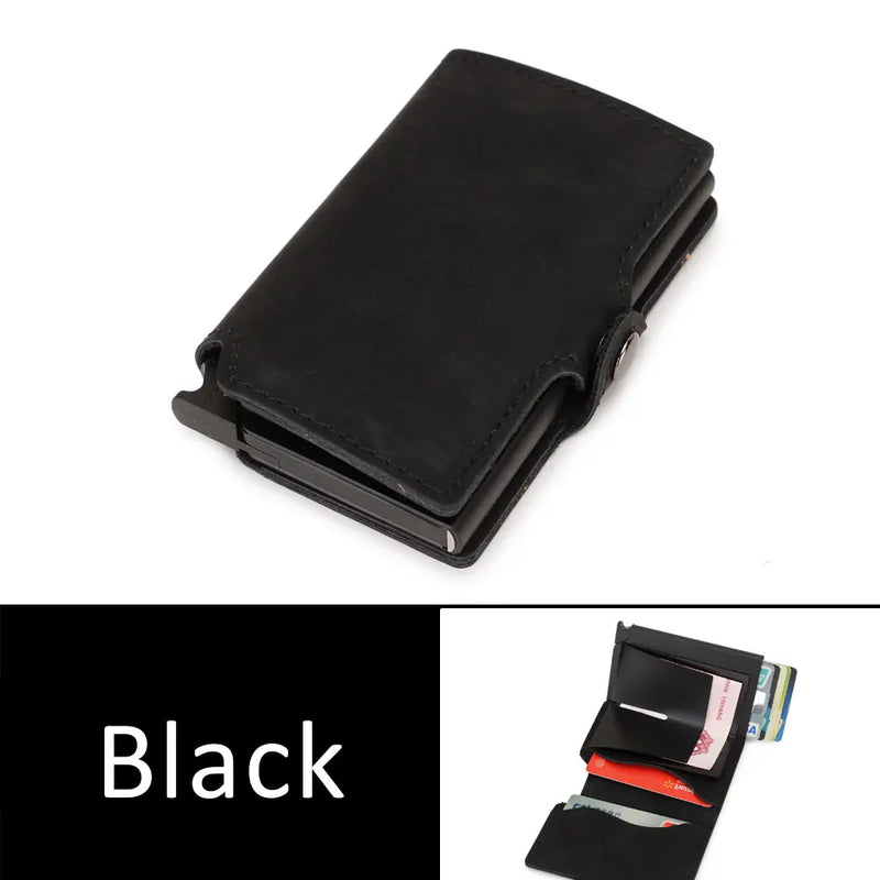 RFID Business Credit Card Holder Men Multifunction Automatic Aluminium Alloy Leather Cards Case Mini Wallet Slim Coin Purse