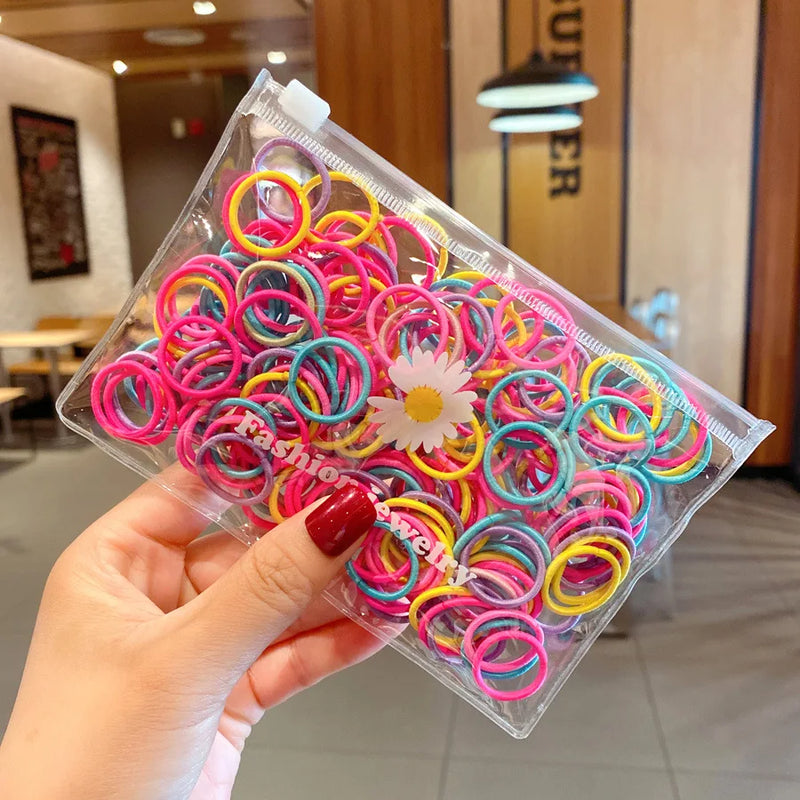 100 Pcs/Lot Small Hair Ties Gum Colorful Nylon Rubber Band Rope Doll Khaki Black Elastic Hair Bands For Baby Girls Accessories