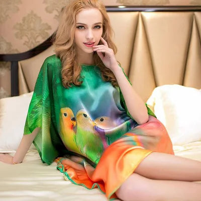 100% Mulberry Silk Nightgowns For Women  Long   Silk Nightdress  Real Silk sleepwear  Ladies Female   Gift Loose Large Free size